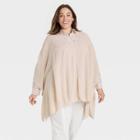Women's Plus Size V-neck Pullover - A New Day Cream One Size, Ivory