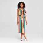 Women's Striped One Shoulder Ruffle Midi Dress - Who What Wear Yellow/green