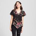 Women's Cross Front Scarf Top Short Sleeve Blouse - 3hearts (juniors') Black