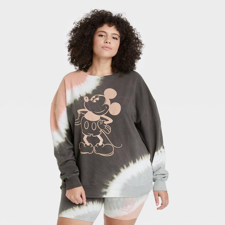 Mickey Mouse Women's Disney Plus Size Mickey Graphic Sweatshirt - Black Tie-dye