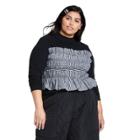 Women's Plus Size Smocked Gingham Long Sleeve Mock Turtleneck Shirt - Sandy Liang X Target Black