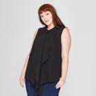 Women's Plus Size Sleeveless Ruffle Front Blouse - Prologue Black