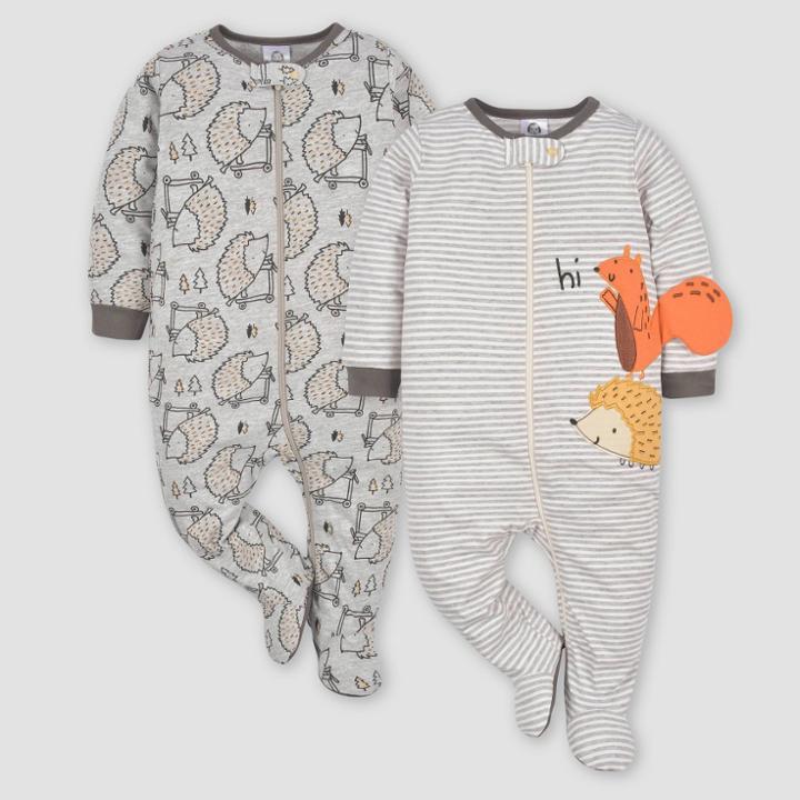 Gerber Baby 2pk Zip-front Hedgehog Sleep N' Play - Gray Newborn