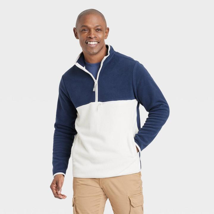 Men's Polar Fleece High Neck 1/2 Zip Sweatshirt - Goodfellow & Co Dark Blue