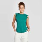 Women's Ruffle Short Sleeve Linen T-shirt - A New Day Green