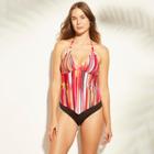 Women's Halter Tankini Top - Clean Water Warm Stripe M,