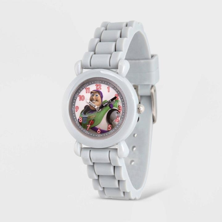 Kids' Disney Toy Story 4 Buzz Lightyear Plastic Time Teacher Silicone Strap Watch - Gray