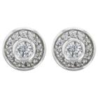 Button Earrings Sterling Cubic Zirconia Halo -