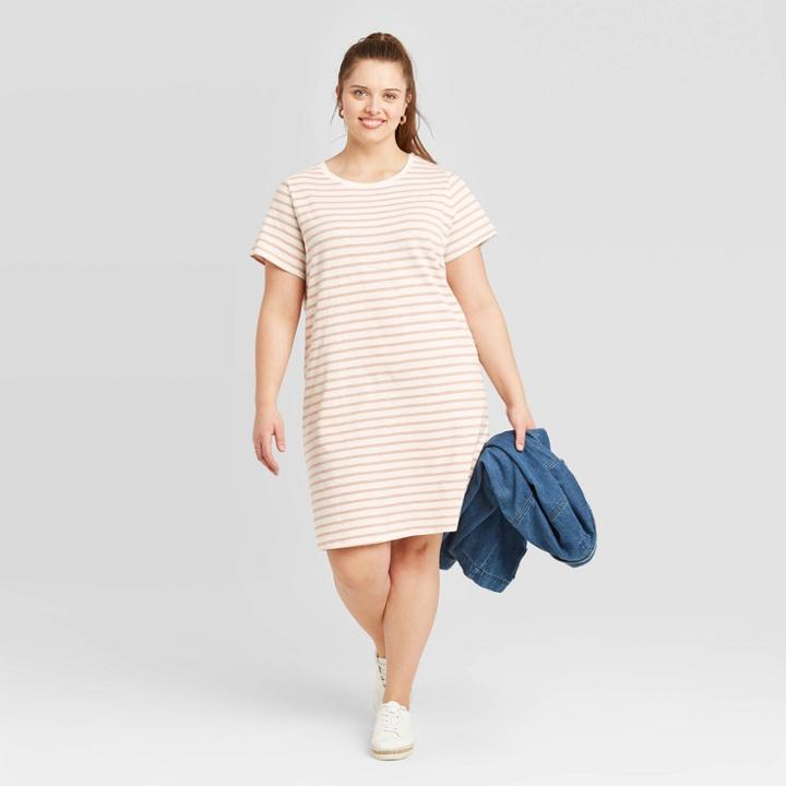 Women's Plus Size Striped Short Sleeve T-shirt Dress - Universal Thread Brown 1x, Women's,