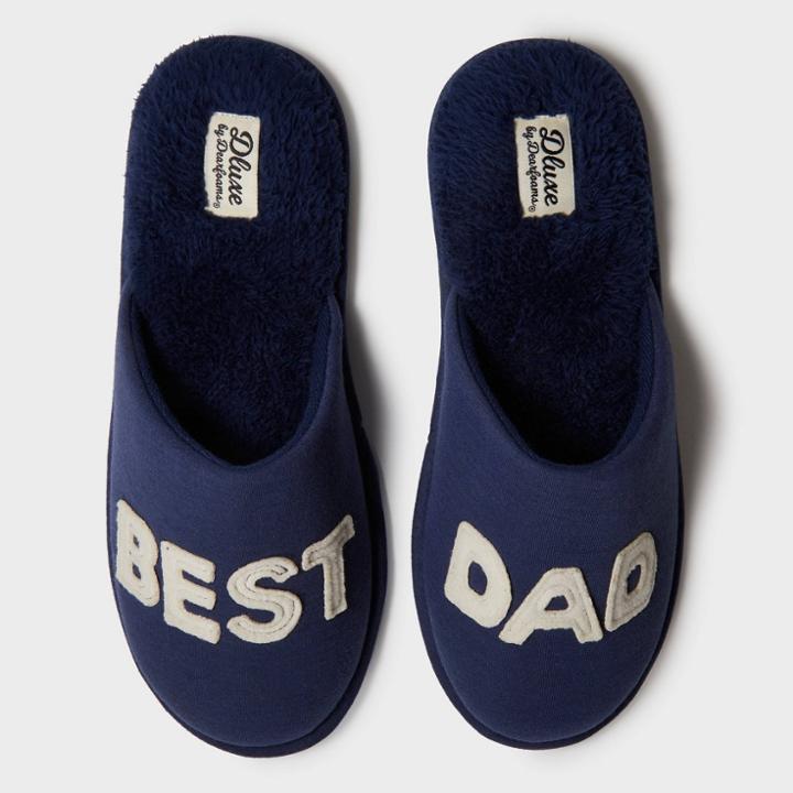 Men's Dluxe By Dearfoams Best Dad Slide Slippers - Navy M (9-10), Blue White