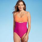 Women's Cut Out Colorblock Medium Coverage One Piece Swimsuit - Kona Sol Multi Xs, Orange/pink