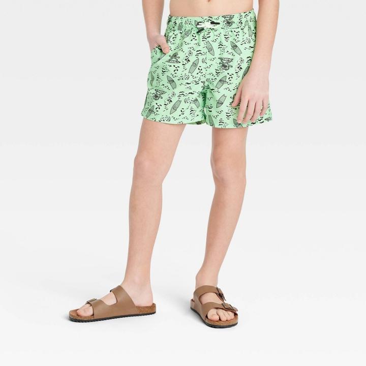 Boys' Monster Animal Printed Swim Trunks - Art Class Green