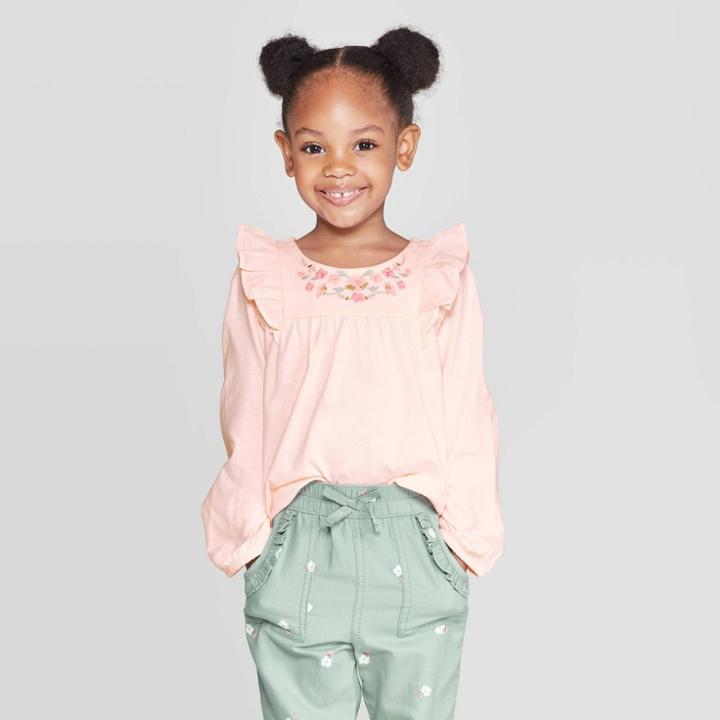 Oshkosh B'gosh Toddler Girls' Ruffle Long Sleeve Blouse - Peach 2t, Toddler Girl's, Pink