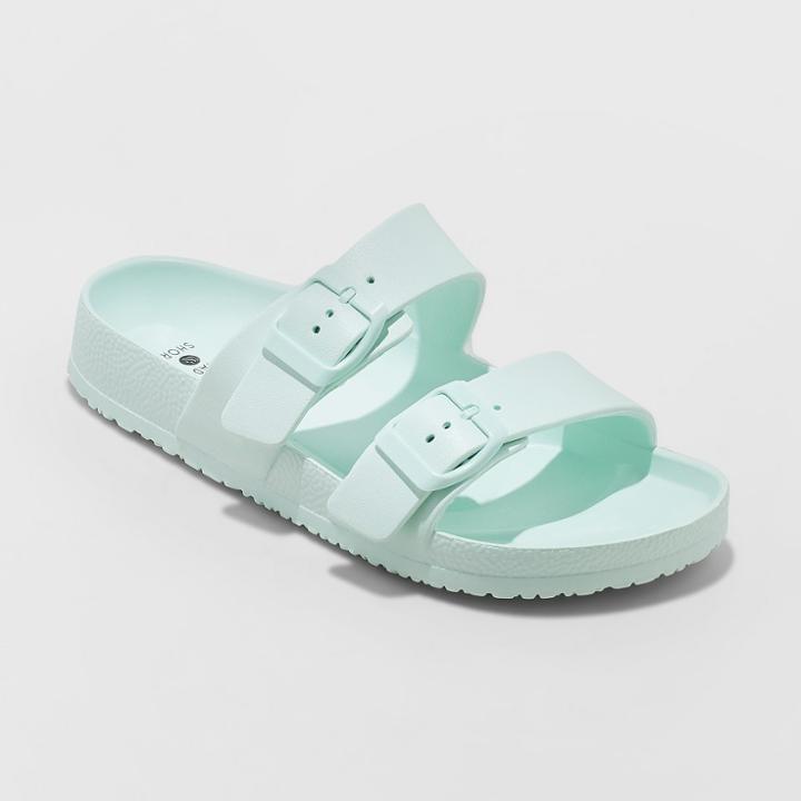 Women's Neida Wide Width Eva Two Band Flip Flop Slide Sandals - Shade & Shore Mint (green) 12w,