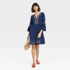 Women's Long Sleeve Embroidered Shift Dress - Knox Rose Navy