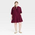Women's Plus Size Balloon Long Sleeve Tie-front Dress - Universal Thread Burgundy Floral