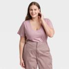 Women's Plus Size Slim Fit Short Sleeve V-neck T-shirt - A New Day Light Purple