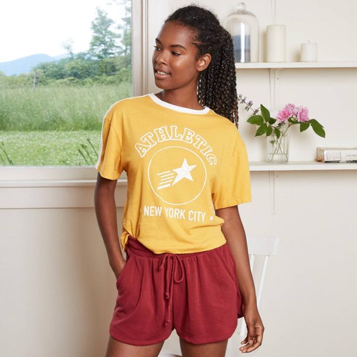 Women's Lounge Cropped Graphic T-shirt - Colsie Yellow