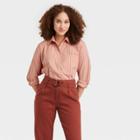 Women's Long Sleeve Button-down Boyfriend Shirt - A New Day Coral Orange