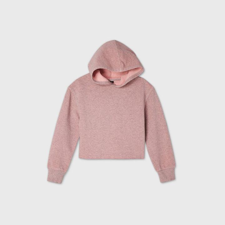 Girls' Fleece Raw Edge Hoodie - Art Class Coral