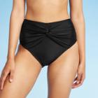 Women's Full Coverage Twist Front High Waist Bikini Bottom - Kona Sol Black