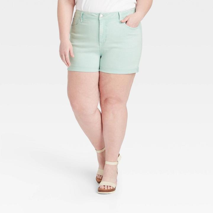 Women's Plus Size Midi Jean Shorts - Ava & Viv Mint
