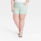 Women's Plus Size Midi Jean Shorts - Ava & Viv Mint