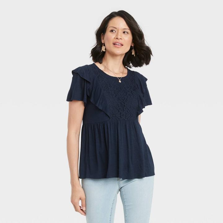 Women's Flutter Short Sleeve Blouse - Knox Rose Indigo