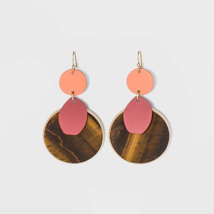 Sprayed Metal And Tiger Eye Circular Drop Earrings - Universal Thread Brown