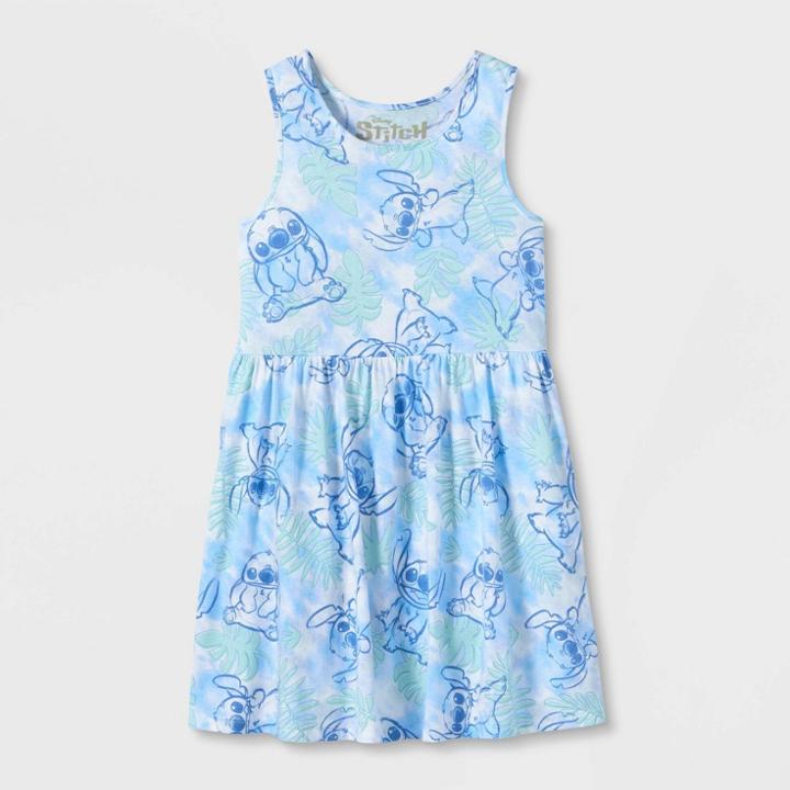 Girls' Disney Stitch Palm Leaves Tank Top Dress - Blue