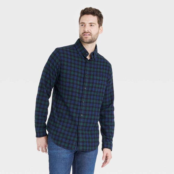 Men's Lightweight Flannel Long Sleeve Button-down Shirt - Goodfellow & Co Navy Blue