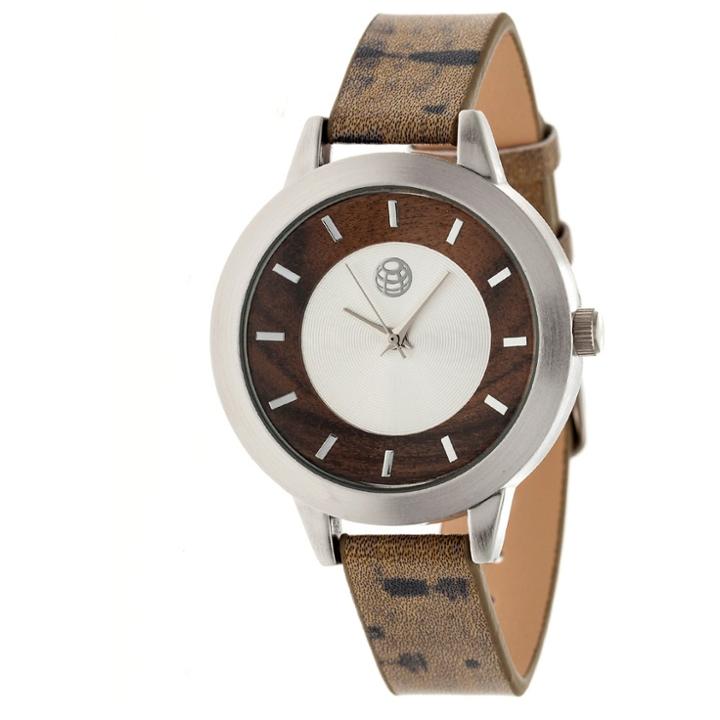 Women's Earth Autumn Wood Outer-dial Polyurethane Strap Watch-dark Brown, Dark Brown