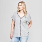 Women's Plus Size Embroidered Short Sleeve Knit Top - Ava & Viv Heather Gray X