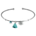 Target Women's Silver Plated Bracelet - Shine Disc/turquoise Tassel - Crystal - Turquoise - White