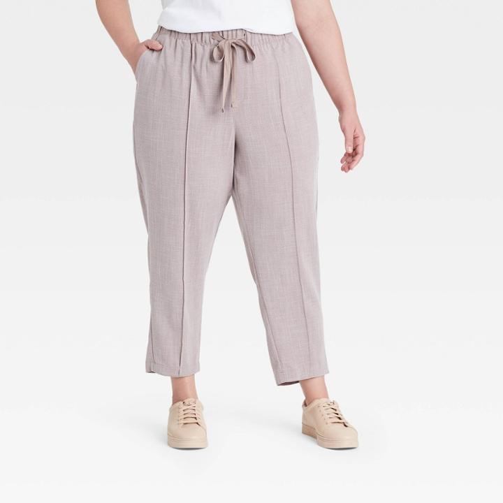 Women's Plus Size Pull-on Linen Pants - Ava & Viv Brown X