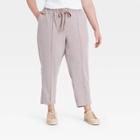 Women's Plus Size Pull-on Linen Pants - Ava & Viv Brown X