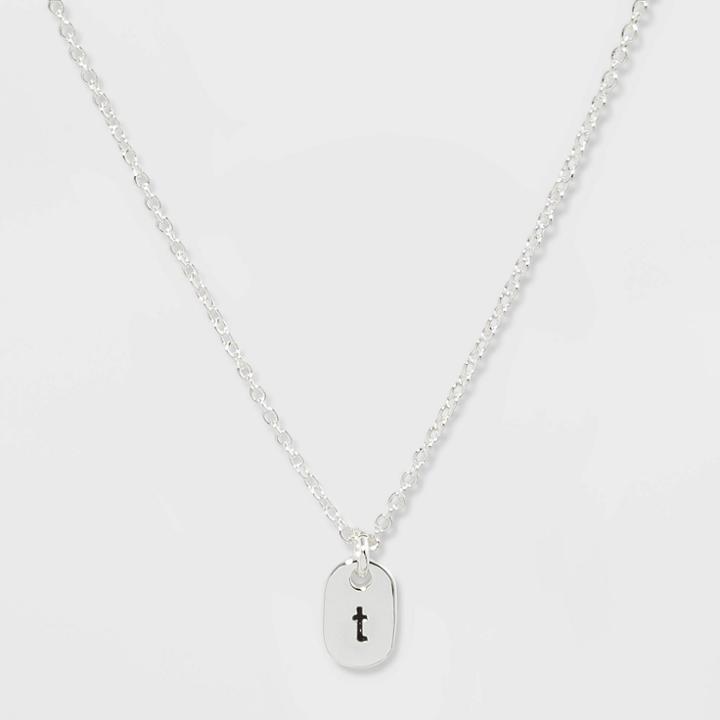Initial T Tag Necklace - A New Day Silver, Women's