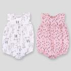 Lamaze 2pk Baby Girls' Organic Cotton Bunny And Dotted Printed Romper - Pink Newborn, Girl's