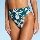 Juniors' Ribbed High Leg High Waist Bikini Bottom - Xhilaration Teal Green Tropical Print