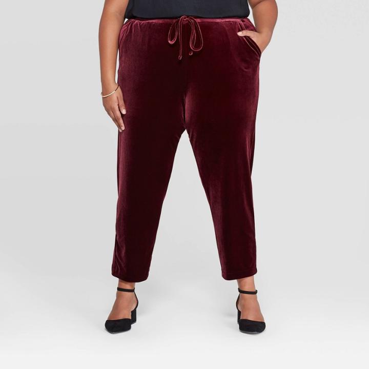 Women's Plus Size Velour Joggers - A New Day Burgundy X, Women's, Red