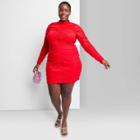 Women's Plus Size Long Sleeve Ruched Mesh Bodycon Dress - Wild Fable Red