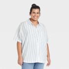 Women's Plus Size Short Sleeve Button-down Shirt - Ava & Viv Blue X