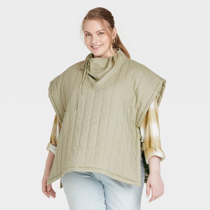 Women's Plus Size Quilted Poncho - Universal Thread Olive One Size, Green
