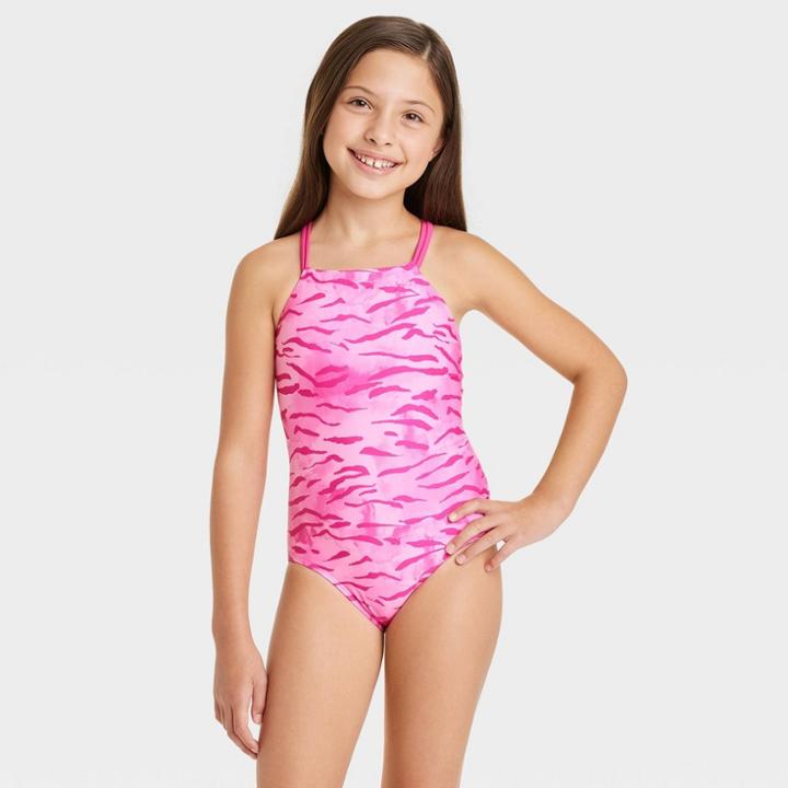 Girls' Tiger Tie-dye One Piece Rash Guard - Cat & Jack Pink