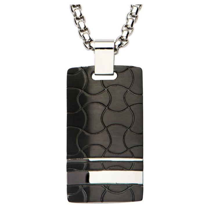 Target Men's Steel Art Stainless Steel And Black Ip Patterned Dog Tag Pendant With Chain (22), Black/silver