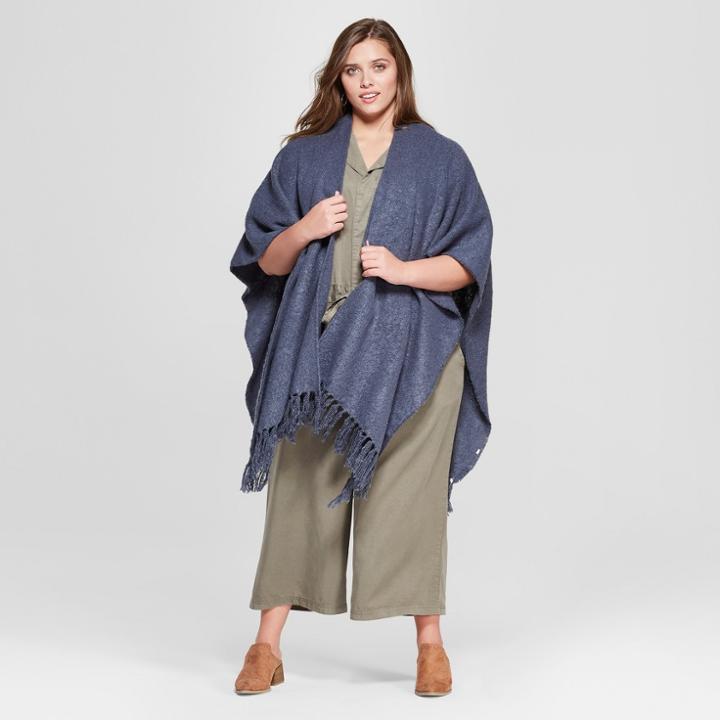 Women's Plus Size Ruana Tassel Poncho Sweater - Universal Thread Navy (blue),