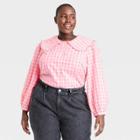 Women's Plus Size Gingham Print Long Sleeve Blouse - Who What Wear Pink