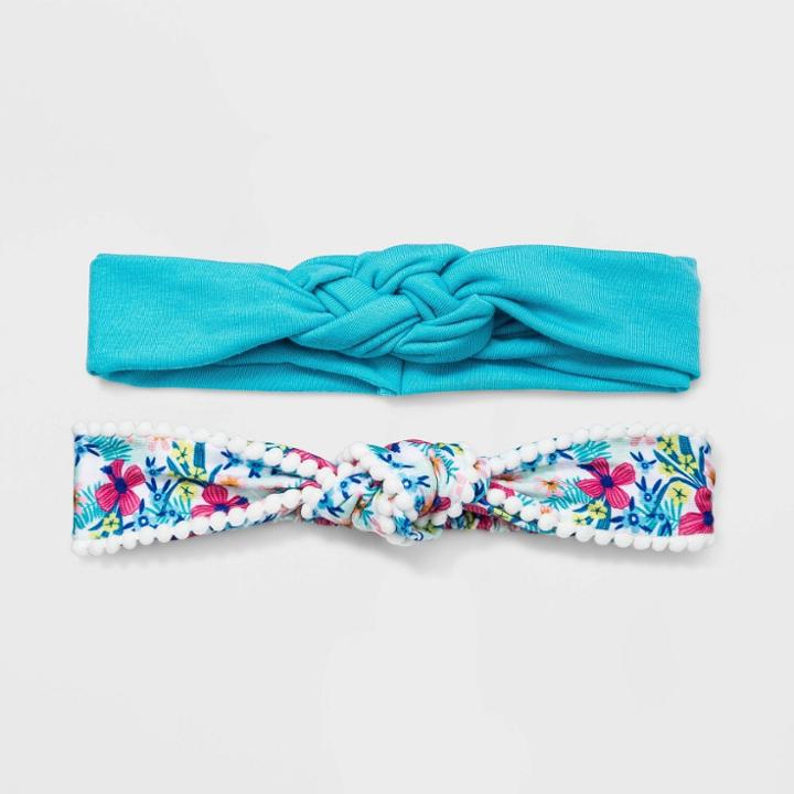 Girls' 2pk Floral Knot Headband - Cat & Jack Blue