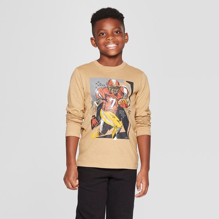 Boys' Long Sleeve Football Graphic T-shirt - Cat & Jack Brown