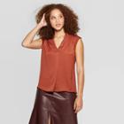 Women's Sleeveless V-neck Hammered Satin Blouse - A New Day Brown